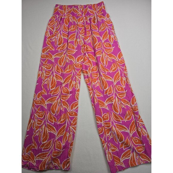 Sincerely Jules Pants - Sincerely Jules Womens Tropical Print Wide Leg Linen Blend Boho Palazzo Pants L